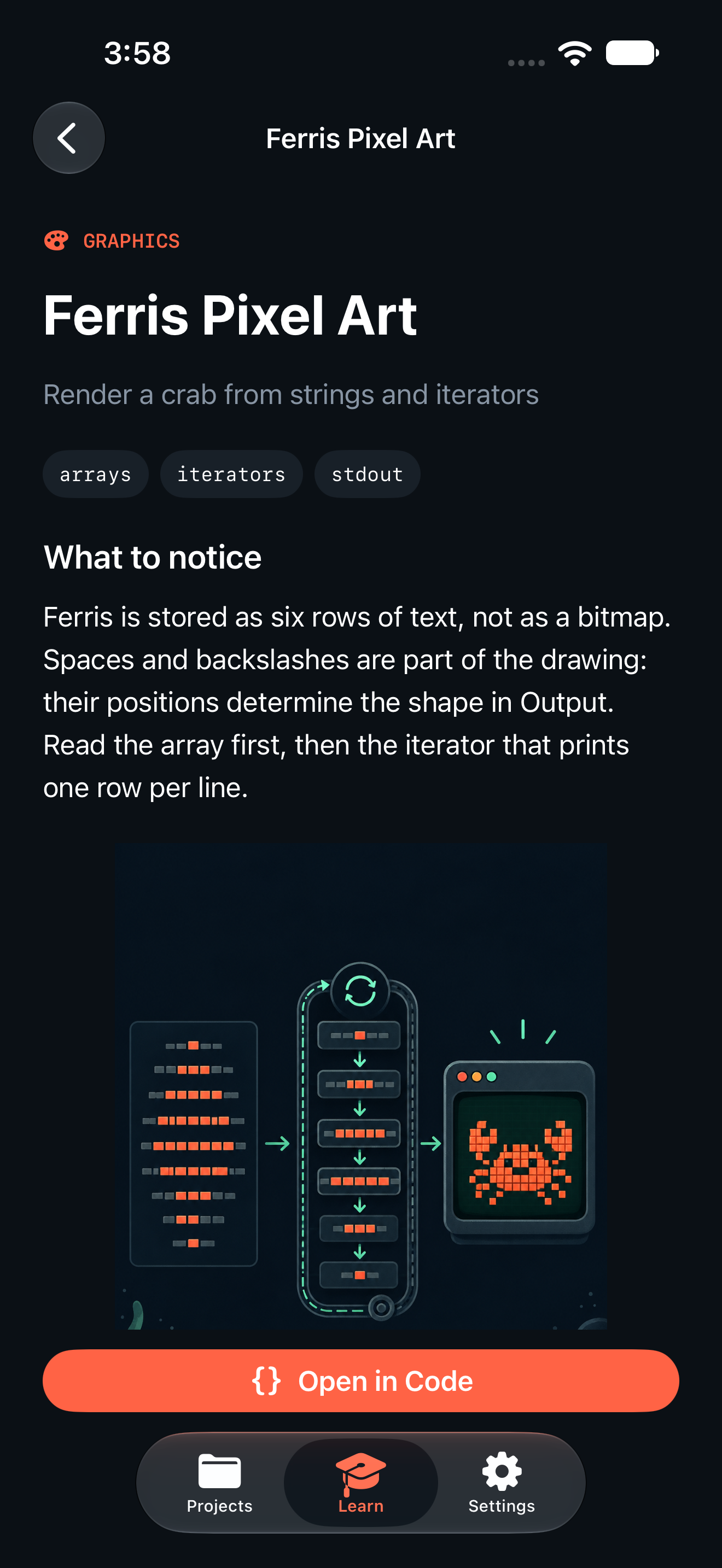 Example description, source preview and Open in Code button